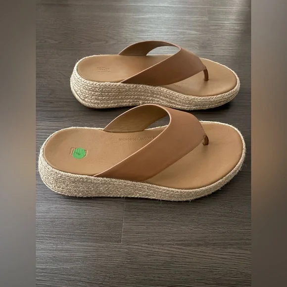 FitFlop Leather Espadrille Wedge Chunky Deep Tan Sandals Sz 8 / 38 - Picture 2 of 7